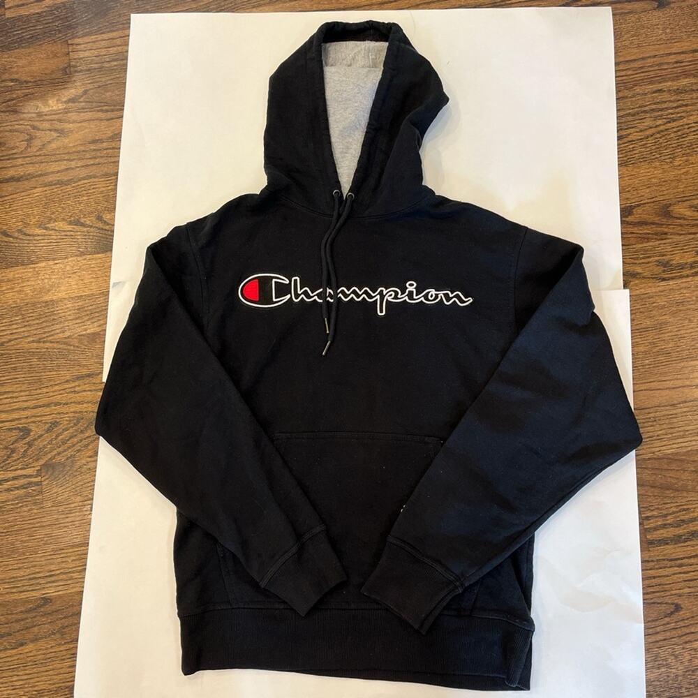 Champion Hoodie Black Streetwear Skater Athleisure Logo Y2K Basics Men’s Small - Picture 4 of 4